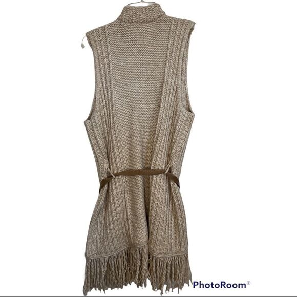 Chico’s Tan Neutral Boho Fringe Fran Vest W/ Waist Belt Size XL - Picture 4 of 9